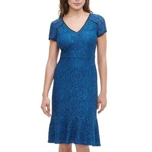 Kensie Lace Flounce Midi Dress